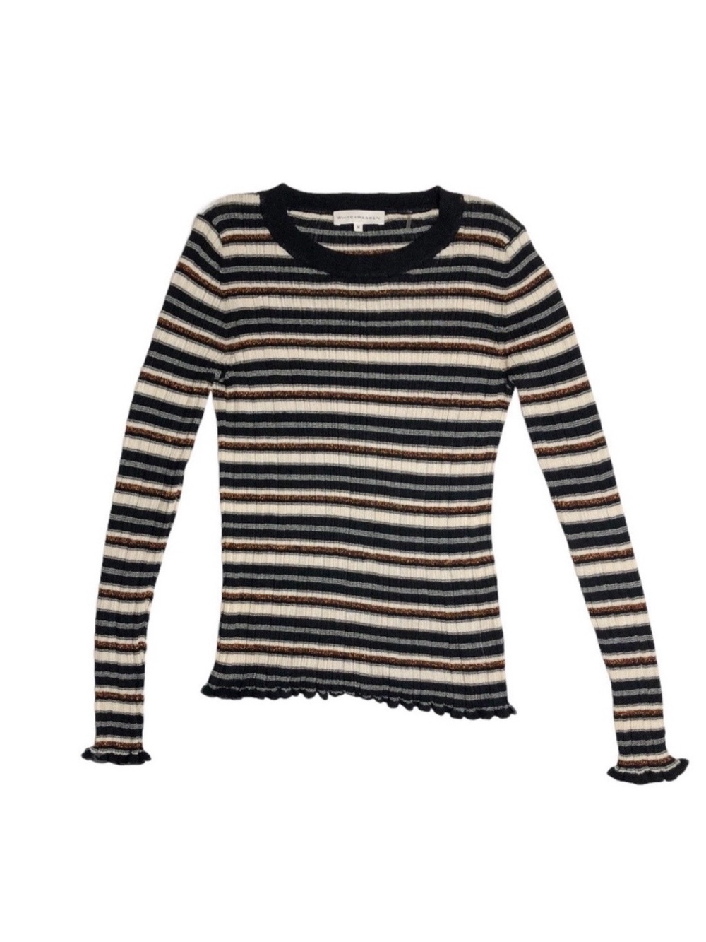 White + Warren Striped Rib Knit Crewneck Sweater Size Medium